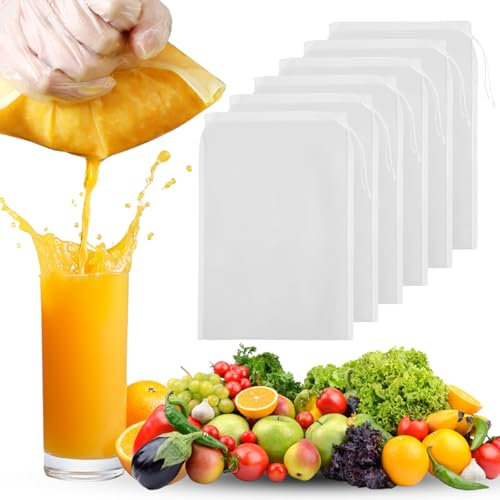 BOBOPACK 6 Filterbeutel, 20 * 30cm Nussmilchbeutel Bio Waschbar, Ultra Feine Gaze Haushalt Saft & Wein Nussbeutel, Obst & Gemüse Trichter Passiertücher, Passiertuch Wiederverwendbar