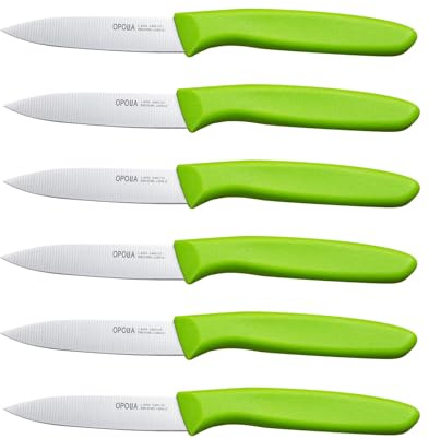 OPOLIA Paring Knife Fruit Knife Set (Pack of 6), Stainless Steel, Extra Sharp Blades, Sturdy Plastic Handle, Knife for Cutting Fruit and Vegetables.