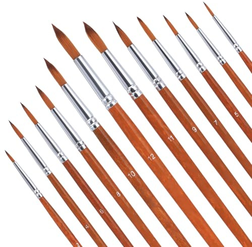 12 Stück Aquarellpinsel Set, Nylon Pinsel, Acrylpinsel, Professionelle Künstlerpinsel Runde Spitze Pinsel Pinselset Acrylfarben Holzpinsel für Künstler, Erwachsene und Kinder