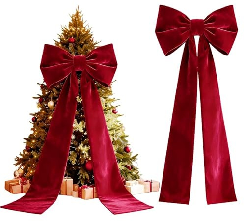 Fiocco per la punta dell'albero di Natale, punta dell'albero floccata da 50 x 38 cm con strascico lungo 3 metri, adatto per decorazioni domestiche, addobbi per l'albero di Natale, decorazioni per la