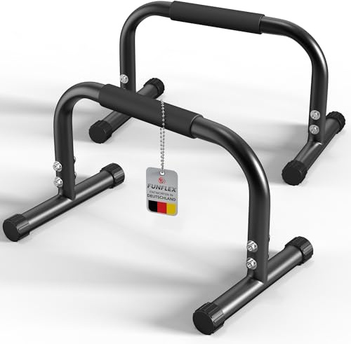 FUNFLEX Handstand Barren, Parallettes Liegestützgriffe aus Stahl – Rutschfeste Push-Up Bars, Dips & Calisthenics – Fitnessgerät für Zuhause & Outdoor