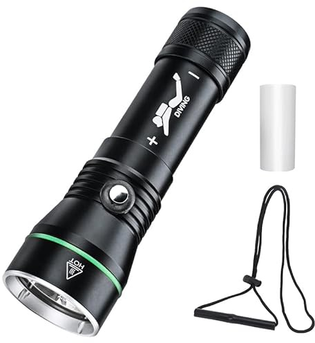 XLENTGEN Lámpara LED de buceo, 1500 lúmenes, recargable por USB, IPX8, resistente al agua, 3 modos de luz de seguridad, adecuada para buceo nocturno y pesca en aguas profundas