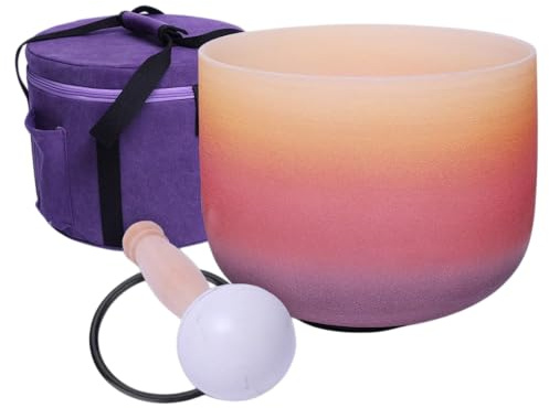 432Hz E Solar Plexus Chakra Rainbow Frosted Crystal Singing Bowl 8 +Bag