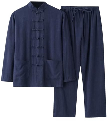 Traje de Tai Chi para hombre Tang Traje Estilo Chino Manga Larga Algodón Lino Camisa+Pantalones 2 Divisiones Ropa Tradicional Artes Marciales Transpirable Kung Fu Uniforme Conjunto Tangzhuang