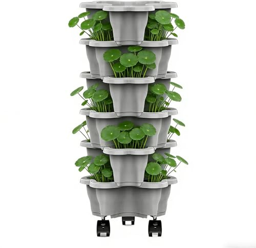 Torre para plantas de interior | 6 pisos con ruedas y macetas resistentes a la intemperie, torre de jardín para verduras, hierbas, fresas, para interiores y exteriores, balcón, terraza, jardinería