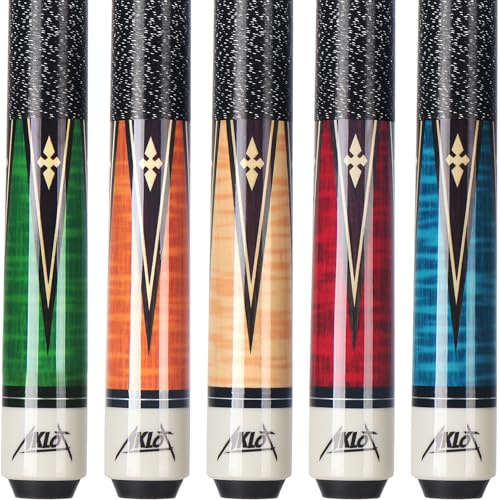 Aklot Pool Cue Sticks, 42 Canadian Maple Professional Kids Short Pool Stick, Taco De Billar Super Straightened Up 2-Piece Queue for Home, Billiard Cues Set of 5, 14oz Multiple Colors