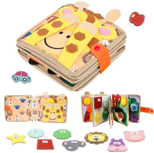 Busy Board à partir de 1 an- Livre d'occupations pour tout-petits- Livre d'activités en feutre DIY- Livre d'images en tissu- Jouet éducatif préscolaire Livre d'occupations avec compétences de (Yellow)
