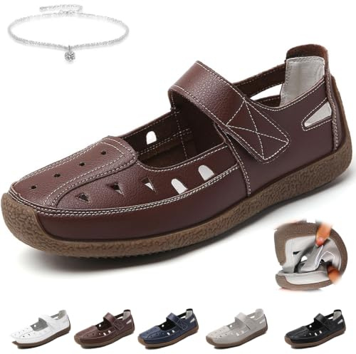 Sandalias de pescador de gladiador de punta cerrada para mujer, de cuero, con puntera cerrada, huecas, ajustables, cómodas, ortopédicas, suaves, para negocios, oficina, estilo casual