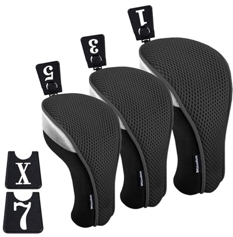 Andux 3pcs/Set Golf 460cc Driver Wood Club Head Covers Black/Black
