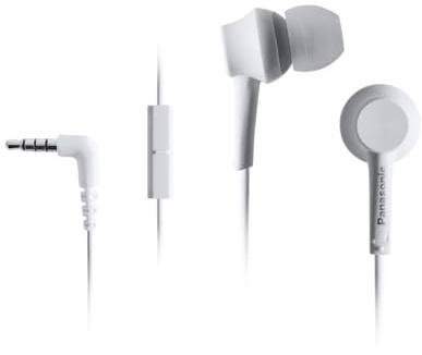 PanasonicRP-TCM115E-W Auriculares Internos de Tipo Canal, Graves Potentes, Micrófono en Línea, Compatibles con Smartphone, Cable de 1,2 m, Blanco