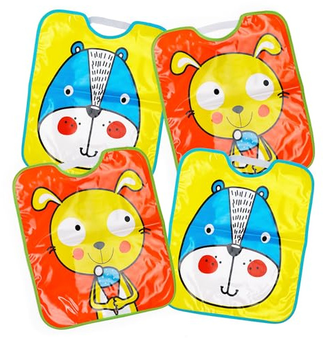 Ti TIN Pack 4 Baberos Impermeables Bebé, Ideal Guardería, Grandes 32×35 cm