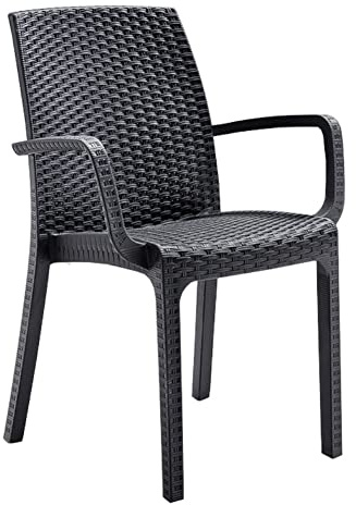 Totò Piccinni Sedia INDIANA con BRACCIOLI in simil rattan (Antracite 4 Pz)
