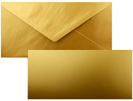 FarbenFroh by GUSTAV NEUSER 50x Stück Karte mit Umschlag Set Einzel-Karten Din Lang 9,9 x 21 cm Gold Metallic mit Brief-Umschlägen DIN Lang 11 x 22 cm Gold Metallic Nassklebung