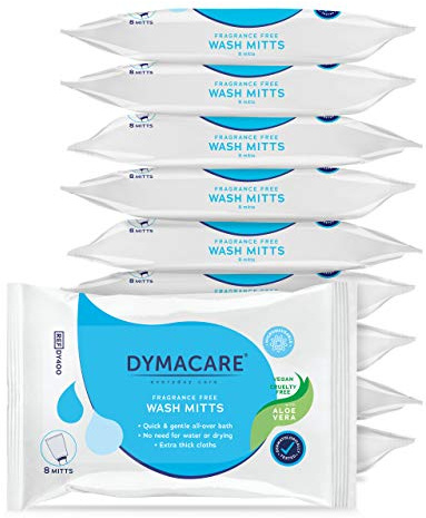 DYMACARE® Feuchte Waschhandschuhe, ohne Parfüm - Große und weiche Waschhandschuhe für die Ganzkörperwaschung - Mit pflegender Aloe Vera - Klinik Qualität (10 Packungen)
