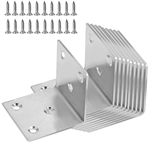 Chstarina 10 Stück Schwerlastwinkel,Edelstahl Winkel Regal 50 * 50 Bauwinkel Winkelverbinder mit Lochblech Balkenschuh Metallwinkel Winkeleisen Holzverbinder Stahlwinkel-Breit Balkenwinkel Ideal