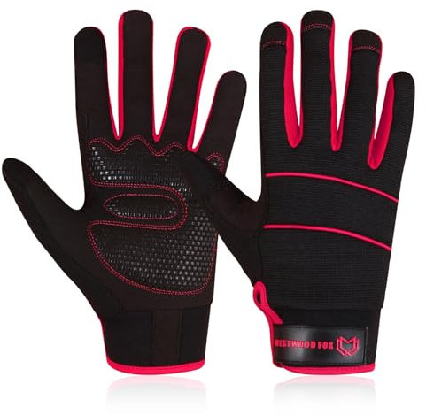 WESTWOOD FOX Herren-Arbeitshandschuhe für Arbeiter, Mechaniker, Touchscreen, rutschfeste Handfläche, gepolsterte Knöchel, Sicherheitshandschuhe, Rigger Mechaniker (Schwarz, L)