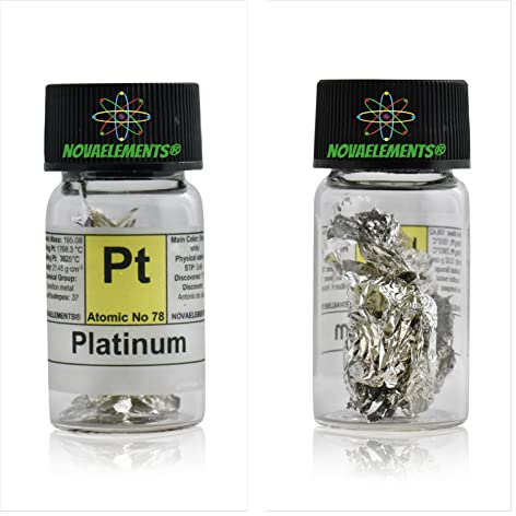 Platino hoja metálica en ampolla de cristal con etiqueta pura al 99.99%, Platino metálico en ampolla para colección elementos