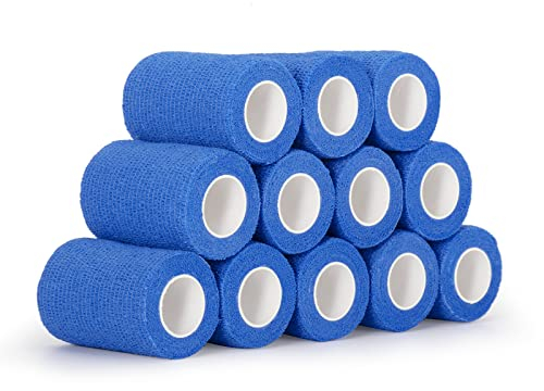 12 Rollen Selbsthaftende Bandage Cohesive 7,5cm x 4,5m Selbstklebender Verband Haftbandage Elastische Binde Für Erste Hilfe Finger Hand Fixierverband Pet Vet wrap Kohäsive Pflasterverband (Blau)