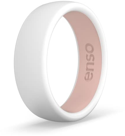 Enso Rings Dual Tone 2.0 Silicone Wedding Ring – Two Tone Hypoallergenic Wedding Band – Comfortable Band for Active Lifestyle – White/Pink Sand, Size 6
