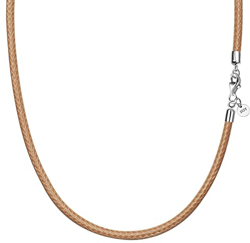 Viwind Lederkette 925 Silber Verschluss Geflochten Kunstleder Halskette 2.5mm breit Damen Herren Kette für Anhänger charm 45-60cm wählbar DIY Lederschnur (45cm, Khaki)