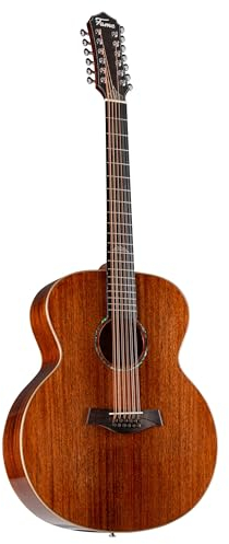 Fame Jumbo 12-String Westerngitarre, Massive Mahagonidecke, Laminierter Mahagonikorpus, Sonitone Tonabnehmersystem, Hochglanzfinish, 20 Bünde, Abalone Inlays, Naturfarbe