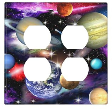 Moslion Planets 2-Gang-Duplex-Steckdosenabdeckung, Universum, Weltraum, Galaxie, Sterne, Himmel, Wandplatte, Lichtschalter, Schutz, Kombination, Zuhause, Küche, Bad