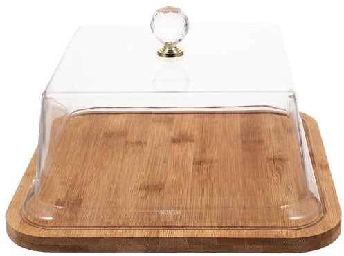 HOLIDYOYO Soporte Para Tartas Con Tapa De Cúpula Acrílica Rectangular Con Plato De Madera Para Servir Bandeja Para Verduras Frutero Soporte Para Donuts Plato Para Cumpleaños Navidad Fiesta