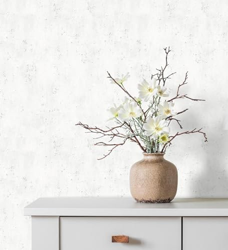 GAULAN 128775 - Papel pintado vinílico cemento pulido blanco con textura y efectos metalizados para pared salón cocina baño dormitorio pasillo - Rollo de 10 m x 0,53 m