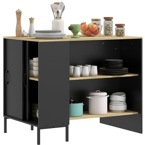 HOMCOM Isola da Cucina con Ampio Piano di Lavoro, Mobile Cucina con Scaffale, Portacoltelli e Armadietto con Anta Scorrevole, Nero