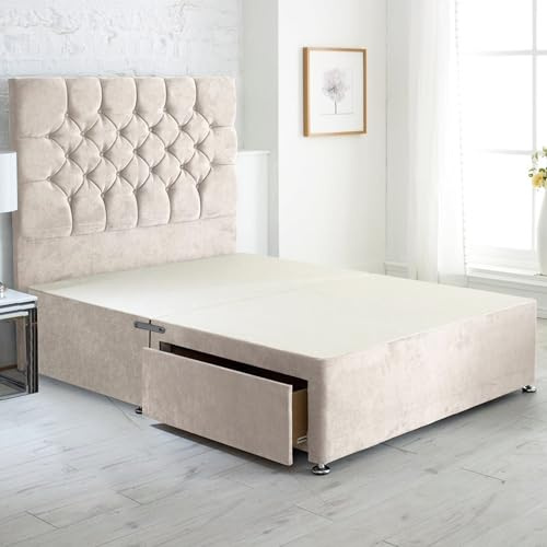 ComfoRest Modern 5FT King Size Divan Bed with 2 Drawers - Cream | British-made sturdy frame, 151.5 x 200.5cm, Cream Naples fabric for a comfortable, restful night's sleep.