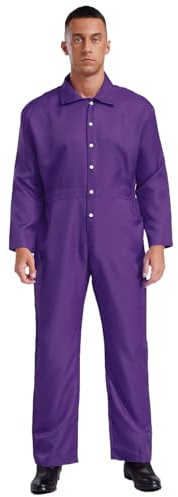 Rswnyirn herr jumpsuit i ett stycke arbetsoverall lång arbetsoverall med tryckknappar helkropp kostym vuxna arbetskläder uniform, violett, S