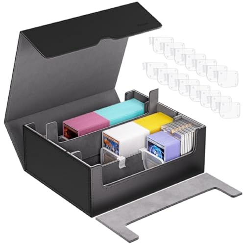 ProCase Boîte de Cartes 2700+ à Collectionner, Deck Box pour MTG/TCG/Yugioh/Toploader/Magnétiques/Sleeved/Sleeveless avec Fermeture Magnétique et Séparateurs Réglables Librement -NoirGris(3R)