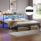 DICTAC Bettgestell 160x200 mit LED Beleuchtung Bett 160x200 mit Steckdose und USB-Ladefunktion &Holzkopfteil Metallbett mit Lattenrost aus Metall,Bettrahmen mit Stauraum unter dem Bett, Höche 32