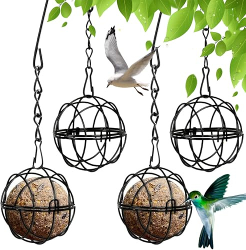 NEKOSUKI Bola de Grasa Alimentador de Aves, 4PCS Metal Suet Bola Alimentadores, Colgando Wild Bird Seed Holder, Ardilla a Prueba de Aves Alimentadores para Patio al Aire Libre Jardín (Style B)
