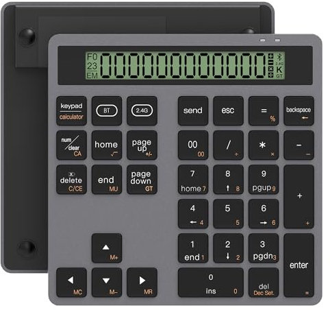 Teclado Numérico Inalámbrico con Calculadora - Teclado Numérico Bluetooth y 2,4 GHz Ergonómico con 34 Teclas, Extensiones Teclado para Data Entry de Contabilidad Financiera para Windows, iOS, Android