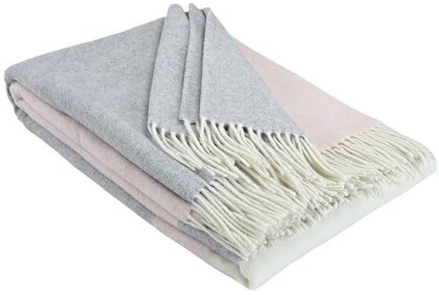 STTS International Kashmirfilt, ullfilt, levande filt, 100 % merinoull – kashmir – mix 140 x 200 cm, mycket mjuk pläd, gosig filt, Faro (ljusgrå-rosa (tvåfärgad))