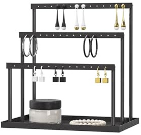 Pangkeep 3 Tier Earring Holder for Vendors,Stud Earrings Display Stand for Selling,Matel Jewelry Organizer for Girls (Black)