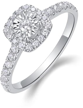 Sytaehi Sterling Silver Square Shaped Halo Lab Grown Diamond Engagement Ring, Pave Band Size 4