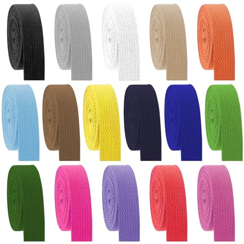Gurtband Schrägband 16 Farben 25mm 200cm Geschenkband Taschenband DIY Basteln Stricken Verpackung gemischt 2m pro Rolle Baumwolle Polyester Mischung gurtband 25mm schrägband baumwolle