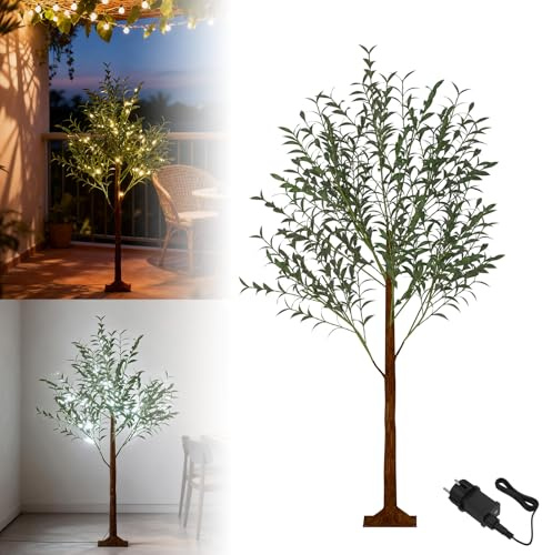 LZQ Arbre lumineux LED en forme d'olivier avec éclairage, arbre décoratif lumineux, olivier artificiel, arbre décoratif éclairé pour jardin, salon, mariage, Noël, blanc froid 120cm