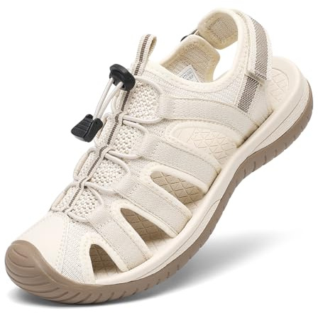 Dannto Women's Sport Sandals Close Toe Mesh Hiking Outdoor Athletic Walking Casual Sandals Water Shoes,Beige,38,Size 8