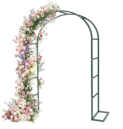 YAOBLUESEA Arco per rose, arco da giardino in metallo con base, 140 x 240 cm, decorazione con piante, fiori, palloncino per compleanni, matrimoni, serate romantiche, verde