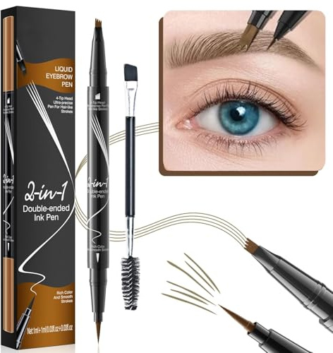 1 Stück Augenbrauenstift Wasserfest, 2-in-1 Dual-Ended Microblading Augenbrauenstift, Wischfest Eyebrow Pencil Kann Leicht Natürliche Augenbrauenfarbe (Hellbraun)