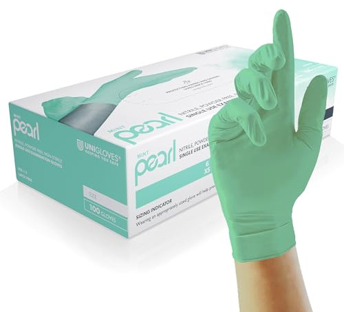 UNIGLOVES - Mint PEARL® Passgenaue Einweghandschuhe aus Nitril | Lebensmittelecht, puderfrei & latexfrei | hohe Festigkeit & Haltbarkeit | 100 Stück | Einmalhandschuh XS