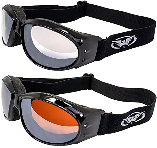 Global Vision Motorcycle ATV Dirt Bike Riding Sunglasses 2 Pair Clear Mirror and Driving Mirror Lenses (Clear Mirror & Driving Mirror)