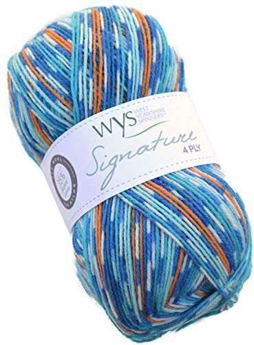 WYS Bluefaced Leicester Wool Signature 4ply Sock Wool Sock Yarn 844 - Kingfisher, 100g | Dk Yarn/Wool - selfpattern with Blue Faced Leicester Wool