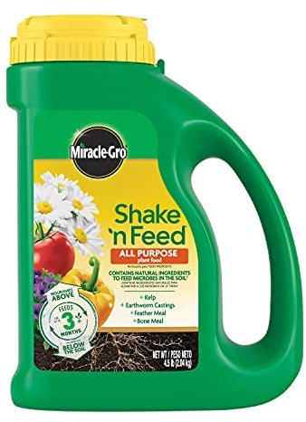 Miracle-Gro Shake 'N Feed All Purpose Plant Food - Outdoor and Indoor Plant Food for In-Ground and Containers, Feeds for up to 3 Months, 4.5 lbs.