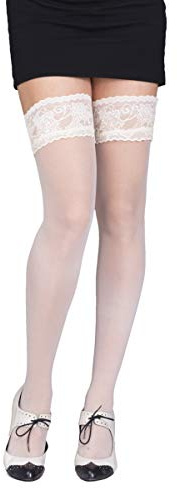 SENTELEGRI Sheer 20 Denier Elastan Hold ups strumpor med spets, 17 färger, storlekar S-XL.., Vitt, M