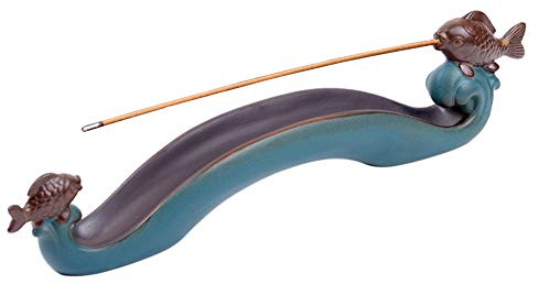 NAGU Cute Incense Holder Fish, Ceramic Incense Stick Holder Double Incense Burner, Funny Long Incense Ash Tray for Home Decoration, Yoga. Meditation, Tea