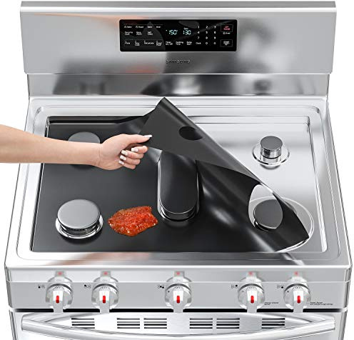 TidyFriend Reusable Gas Range Protectors for 5 Burner Stove, Washable, Non-Stick and Fast Clean Stove Top Covers for Gas Burners Covers for Samsung Range (Black)